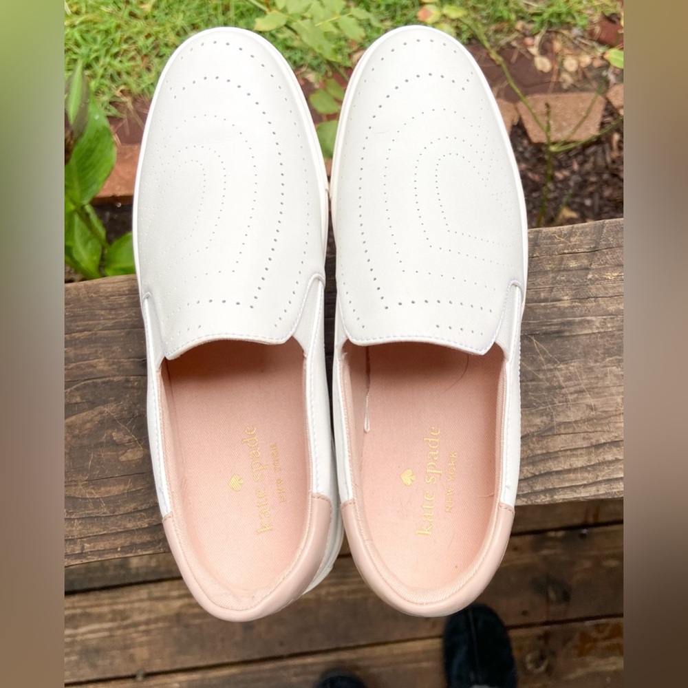 Kate Spade Women's Perforated White & Pink Leather Slip-On Sneakers. Comfortcore - Picture 5 of 16